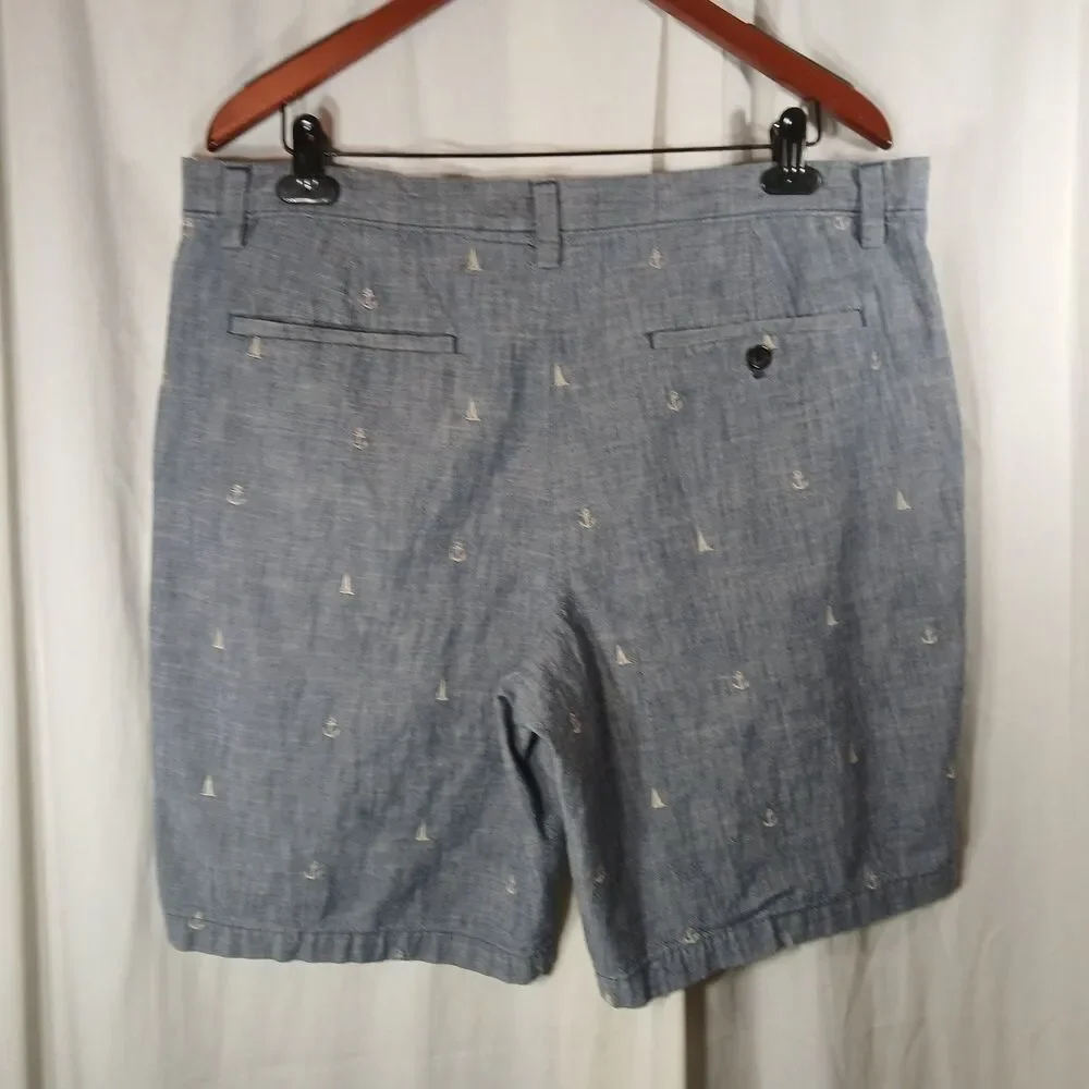 Banana Republic Aiden Shorts Mens 36 Chambray Blue Sailboats Anchors Cotton